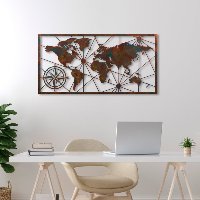 Wallity World Map Large - 2 Escultura de Pared de Metal Multicolor